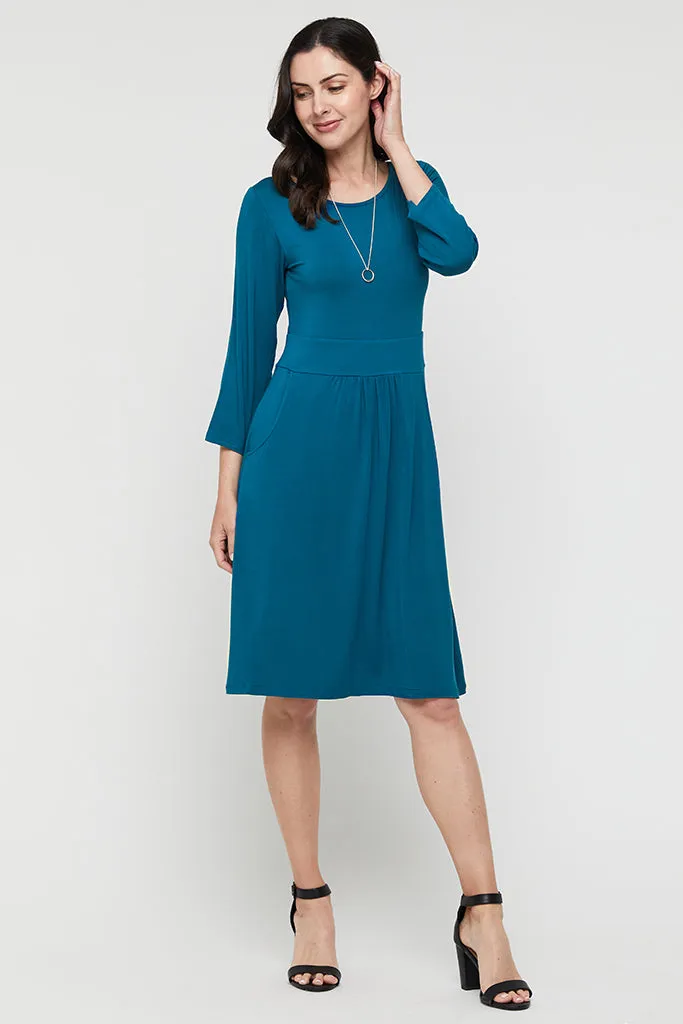 3/4 Sleeve Beth Dress - Dark Teal