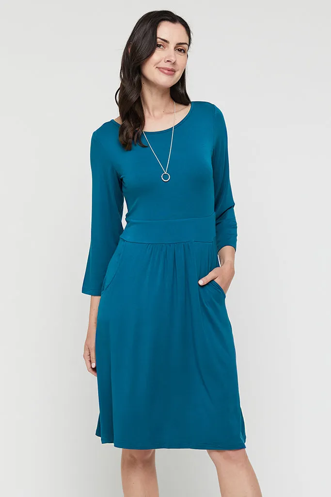 3/4 Sleeve Beth Dress - Dark Teal