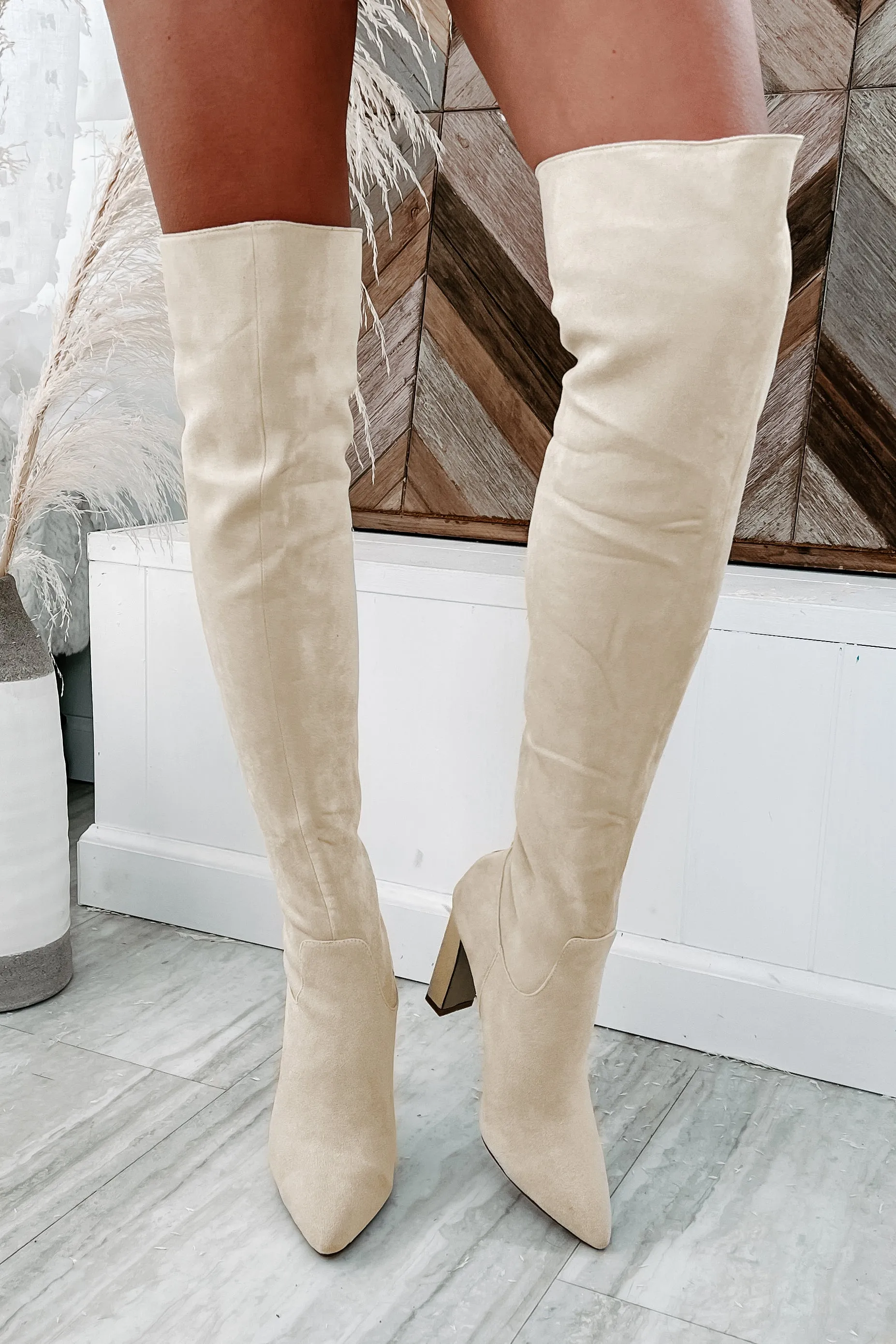 Aaliyah Faux Suede Over The Knee Billini Boots (Cream Suede)