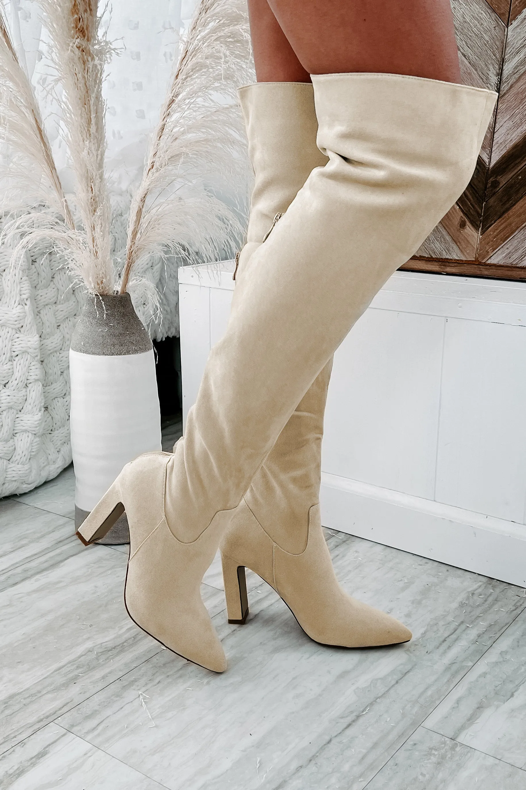 Aaliyah Faux Suede Over The Knee Billini Boots (Cream Suede)