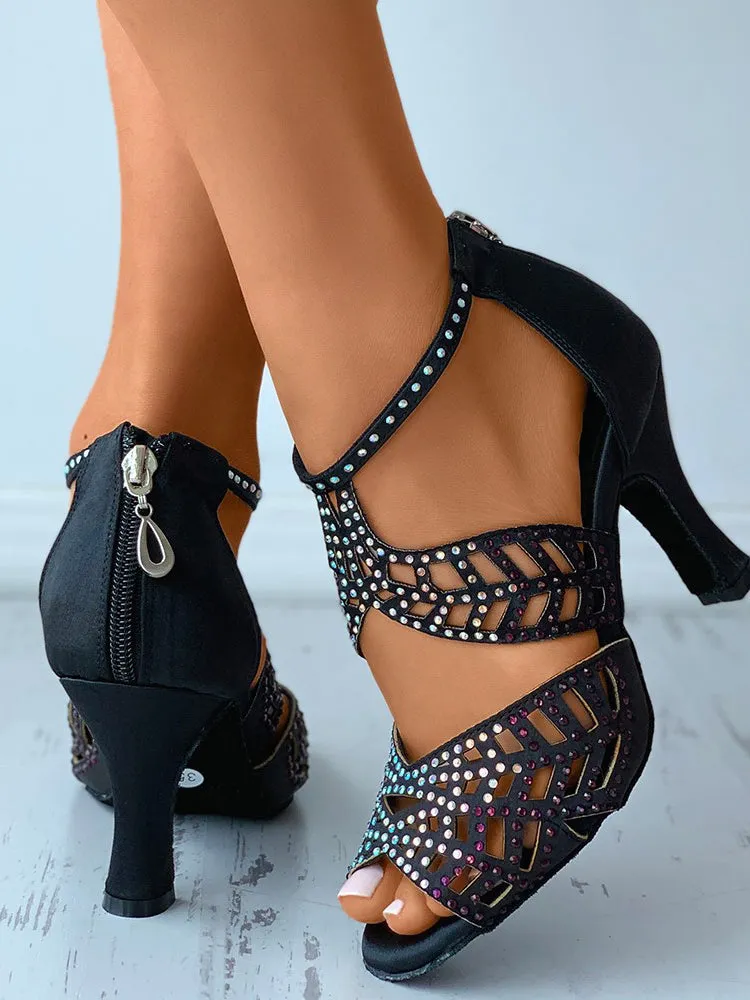 Amozae-Zip Back Rhinestone Cutout Sandals