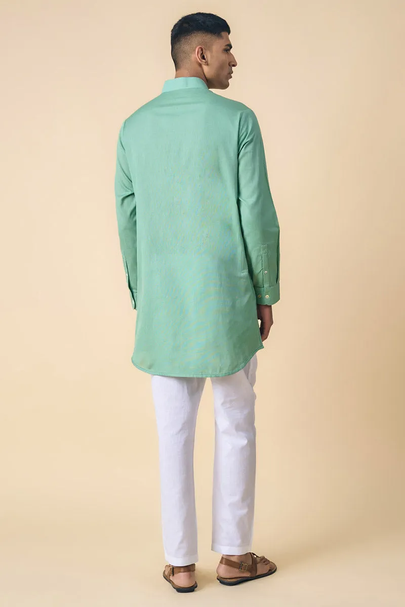 Aqua Kurta With Patch Pocket Detailing