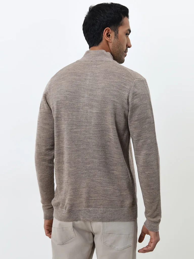 Ascot Taupe Knit-Textured Relaxed-Fit Sweater