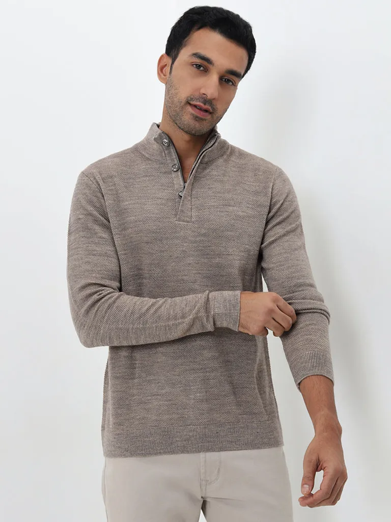 Ascot Taupe Knit-Textured Relaxed-Fit Sweater