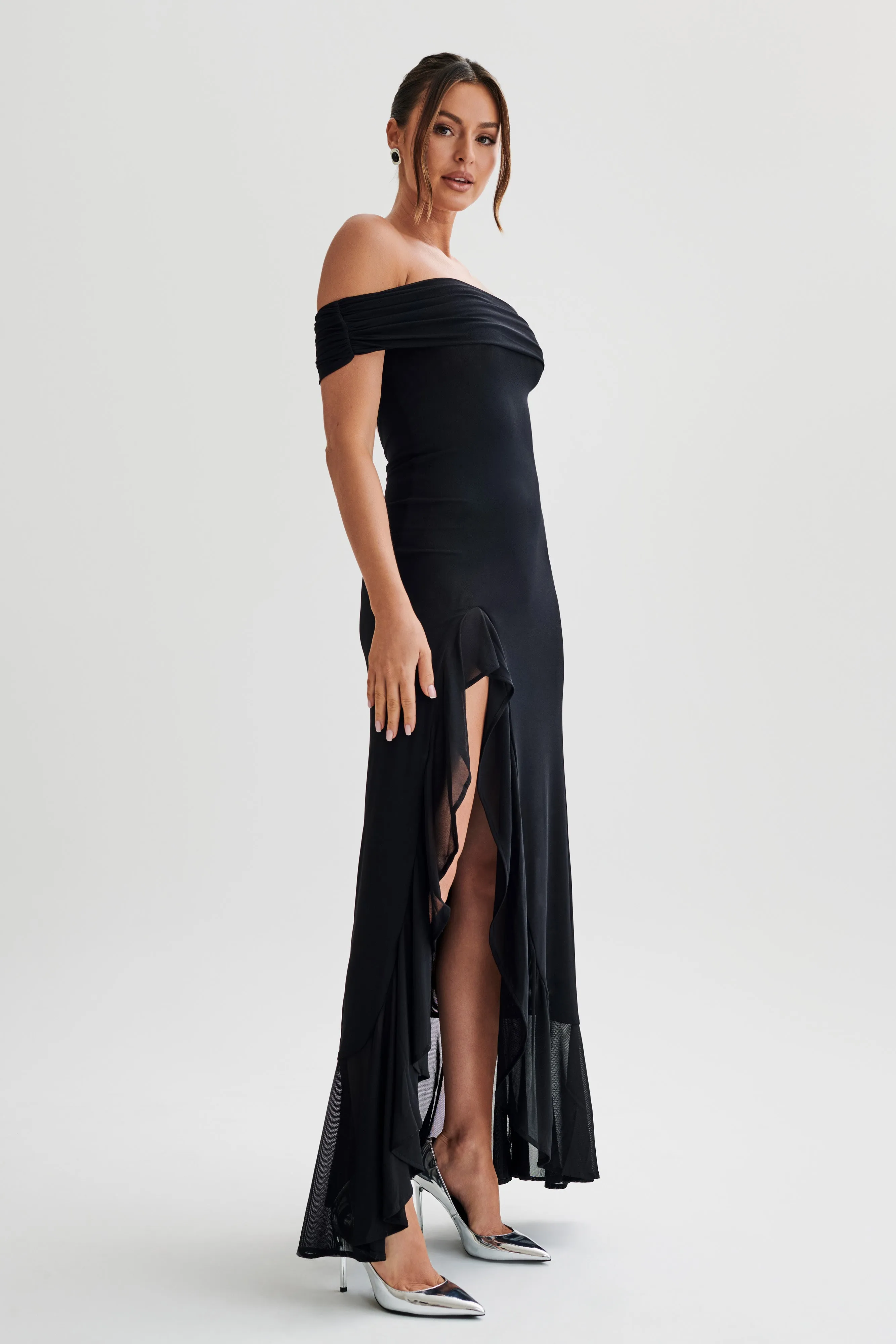 Audrey Off Shoulder Mesh Maxi Dress - Black