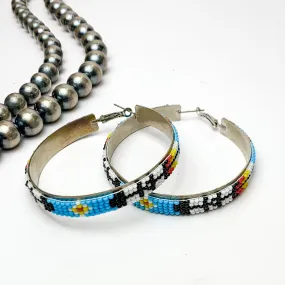 Aztec Pattern Beaded Hoop Earrings in Multicolor