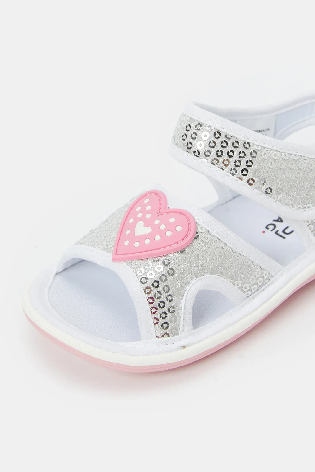 Babies White Embellished Heart Trim Pump