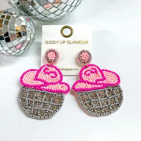 Beaded Cowboy Hat and Disco Ball Earrings in Pink and Silver