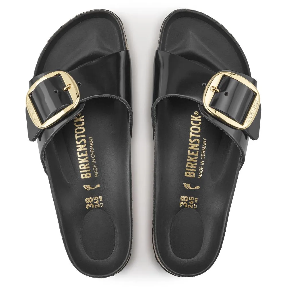 Birkenstock Women's Madrid Big Buckle Oiled Leather in High Shine Black (Narrow Width)