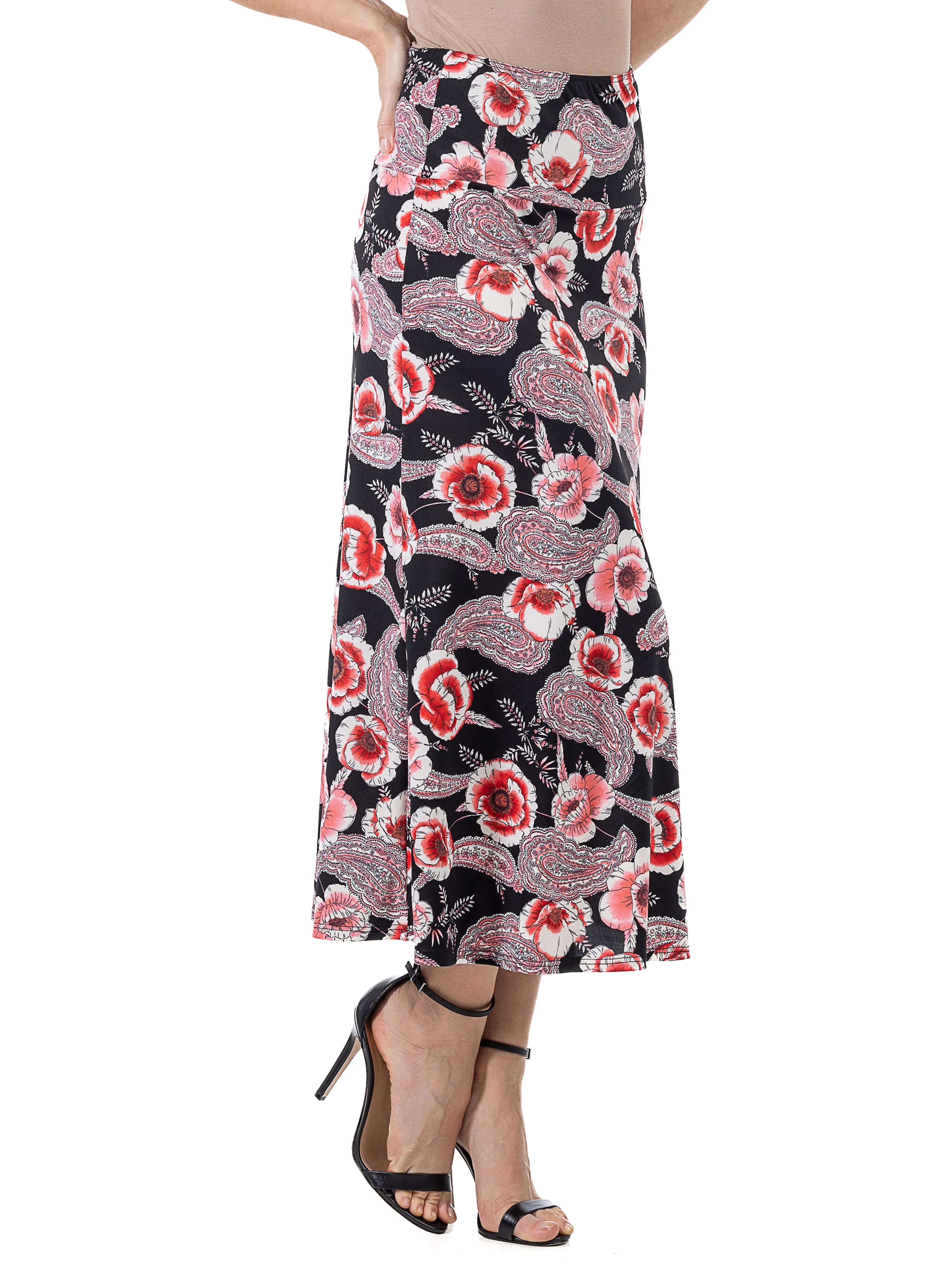 Black and Red Floral Maxi Skirt