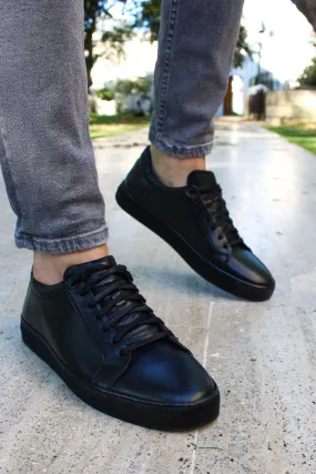 Black Low-Top Leather Sneakers-Wessi