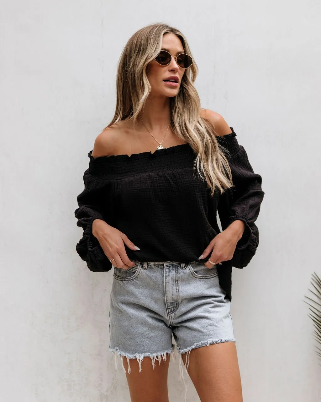 Black Ruffled Off The Shoulder Top - FINAL SALE