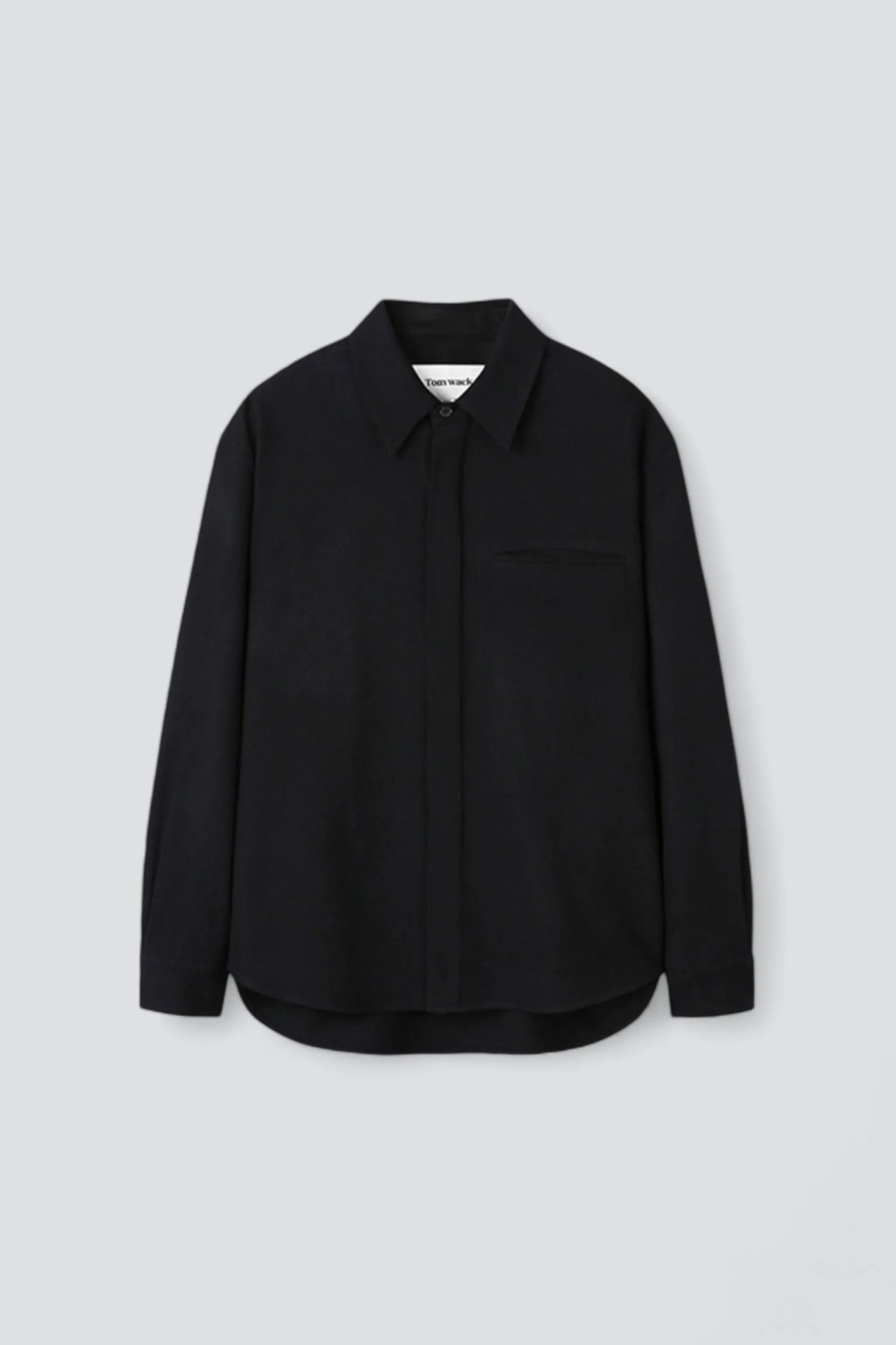 Black Virgin Wool Hidden Placket Shirt