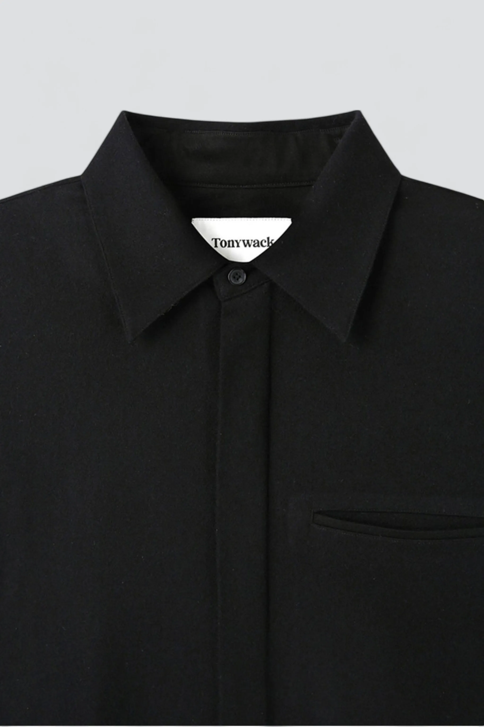 Black Virgin Wool Hidden Placket Shirt