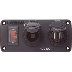 Blue Sea Systems Water-Resistant USB Accessory Panel, with 12V Socket, 2.1A Dual USB Charger