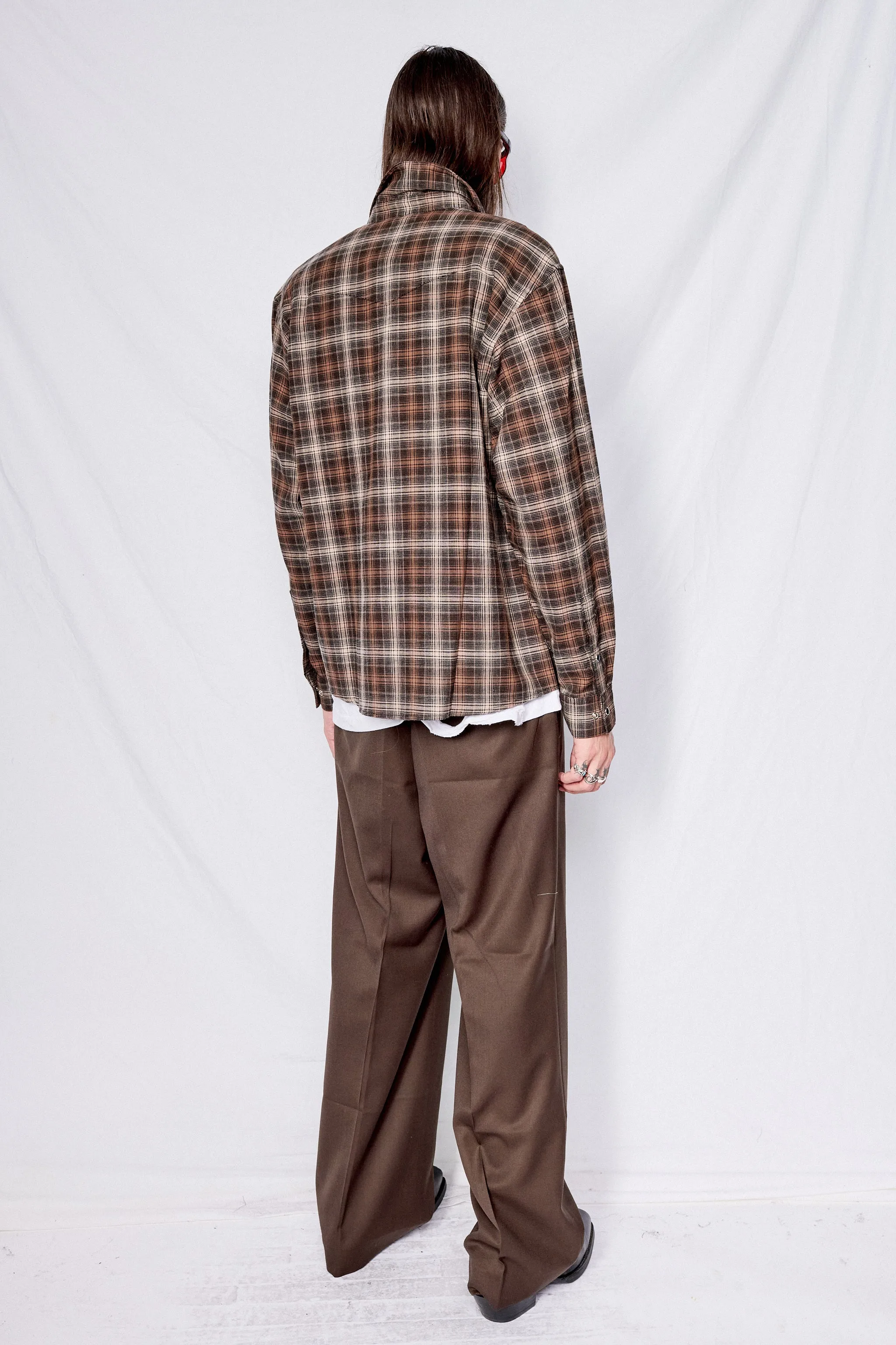 Brown Brushed Cotton Double Pocket Check Shirt