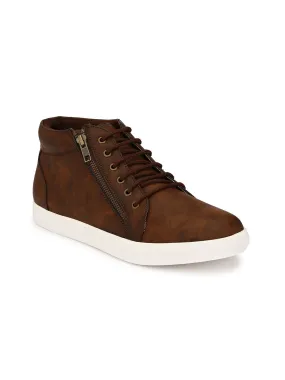 Brown High Ankle Zipped Sneakers