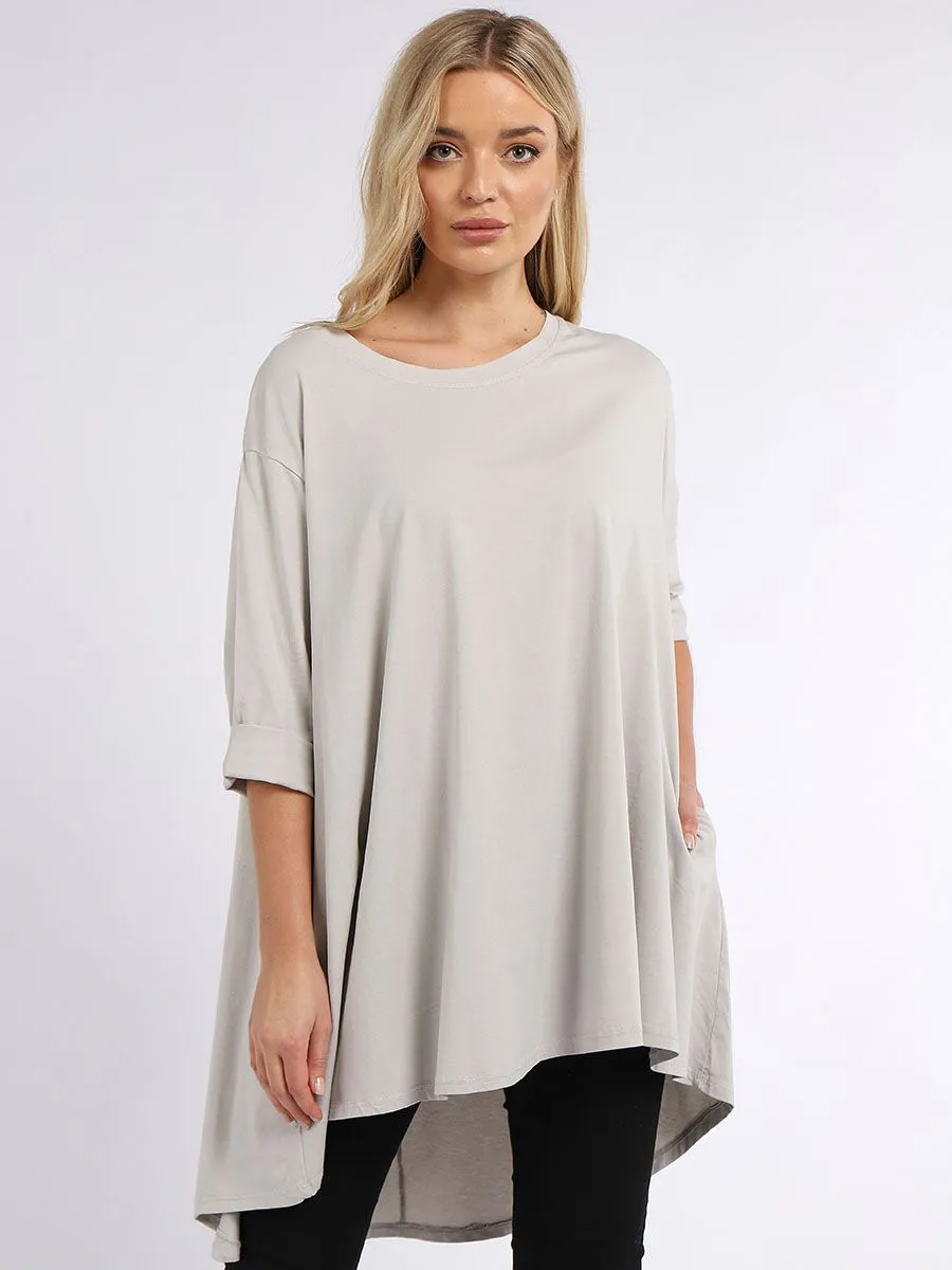 Crochet Back Cotton Tunic Top - Beige