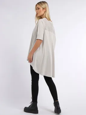 Crochet Back Cotton Tunic Top - Beige