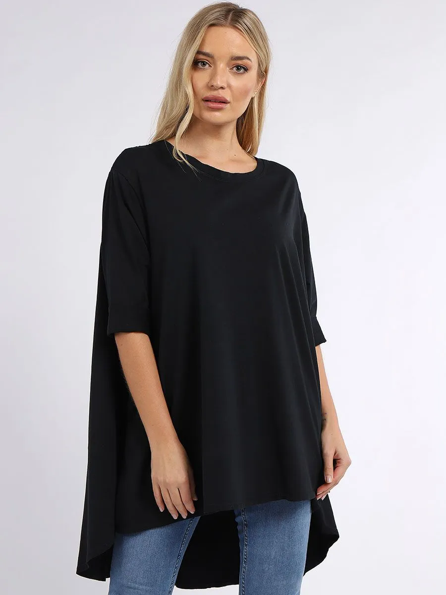 Crochet Back Cotton Tunic Top - Black