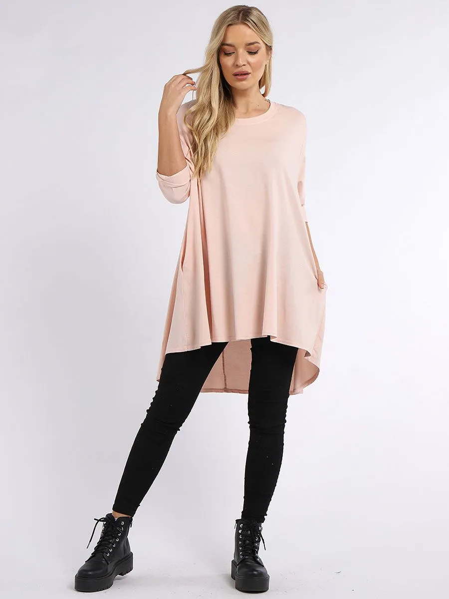 Crochet Back Cotton Tunic Top - Pink