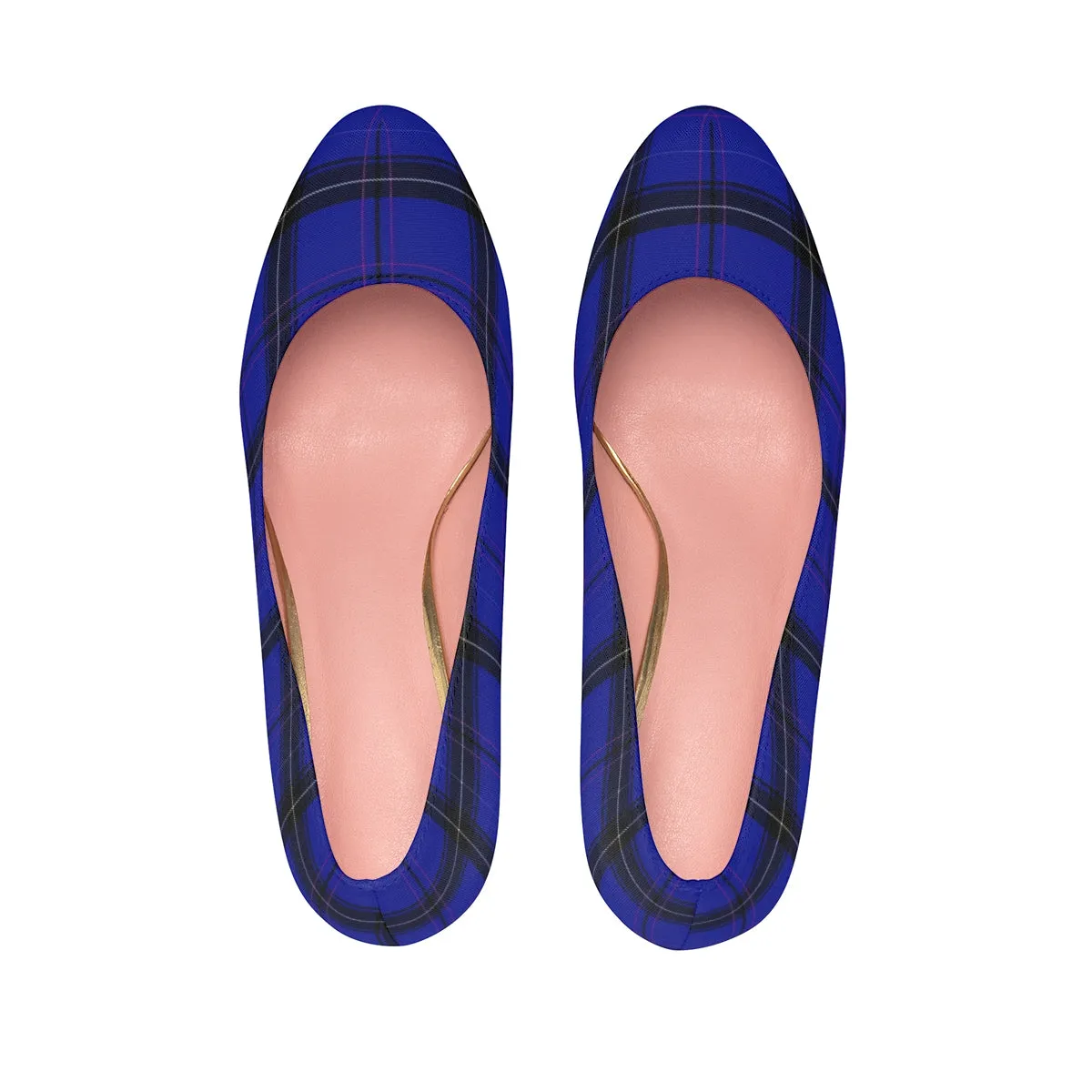 Dark Blue Tartan Scottish Plaid Print Women's Platform Heels Pumps (US Size: 5-11)