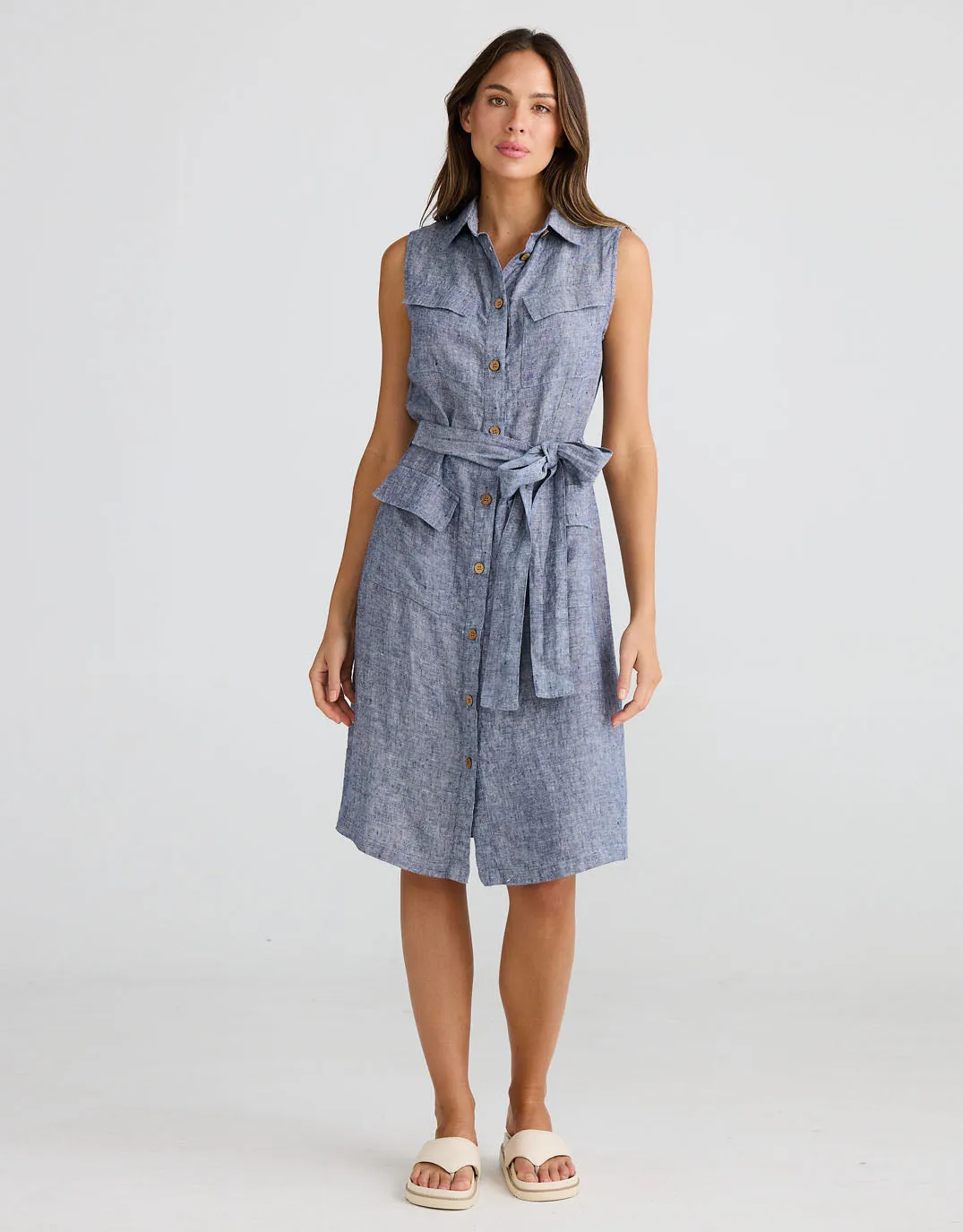 Didi Linen Shirt Dress - Navy Fleck