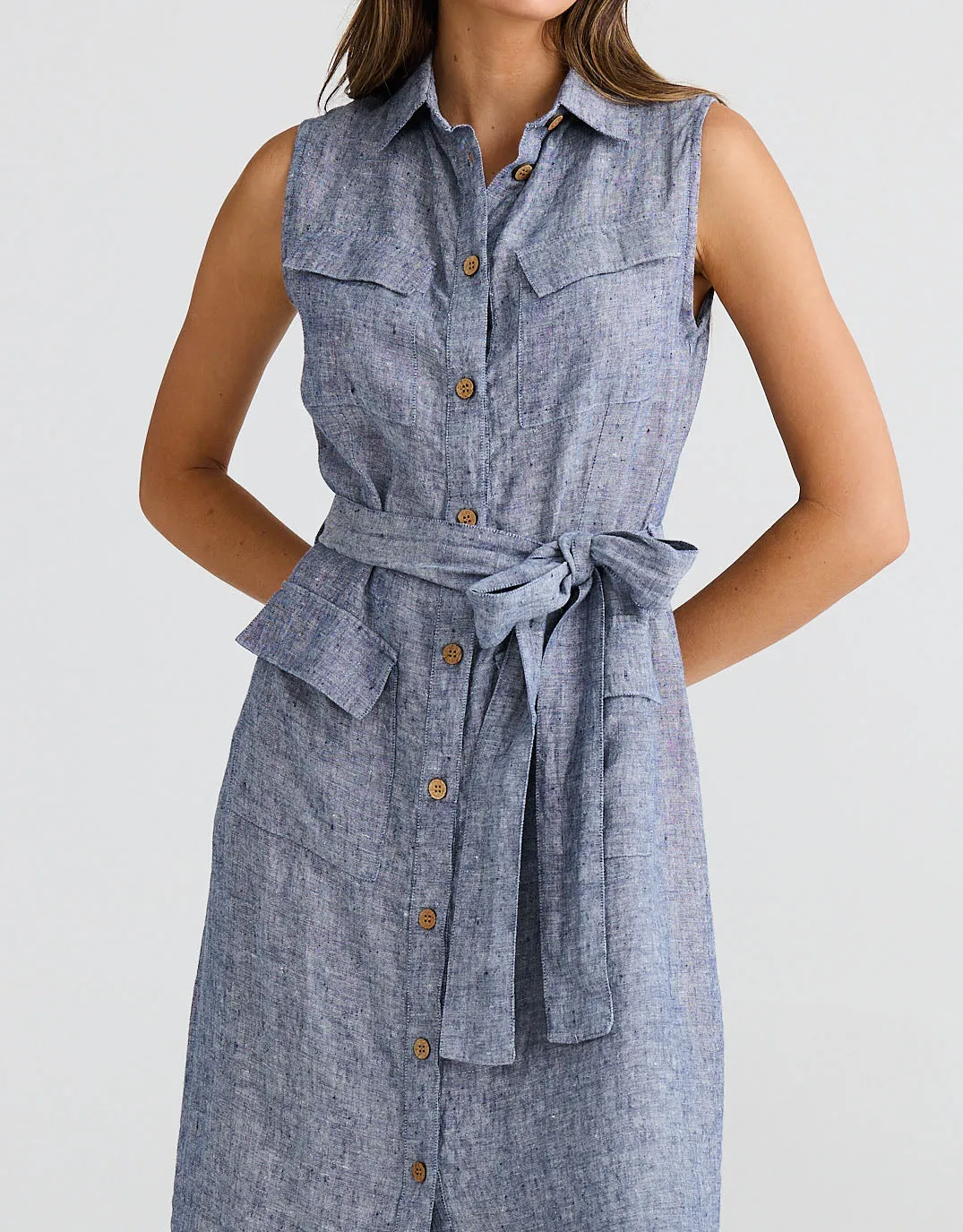 Didi Linen Shirt Dress - Navy Fleck