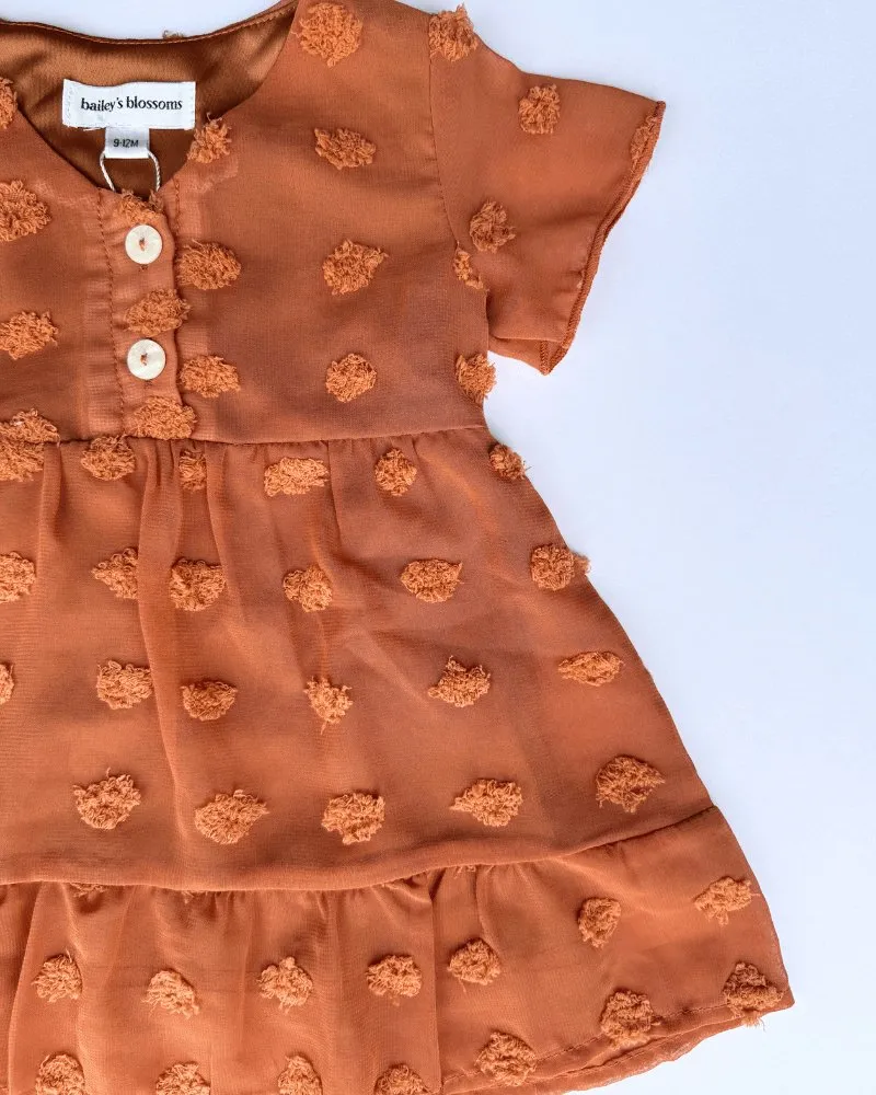 Eden Short Sleeve Dot Dress - Rust