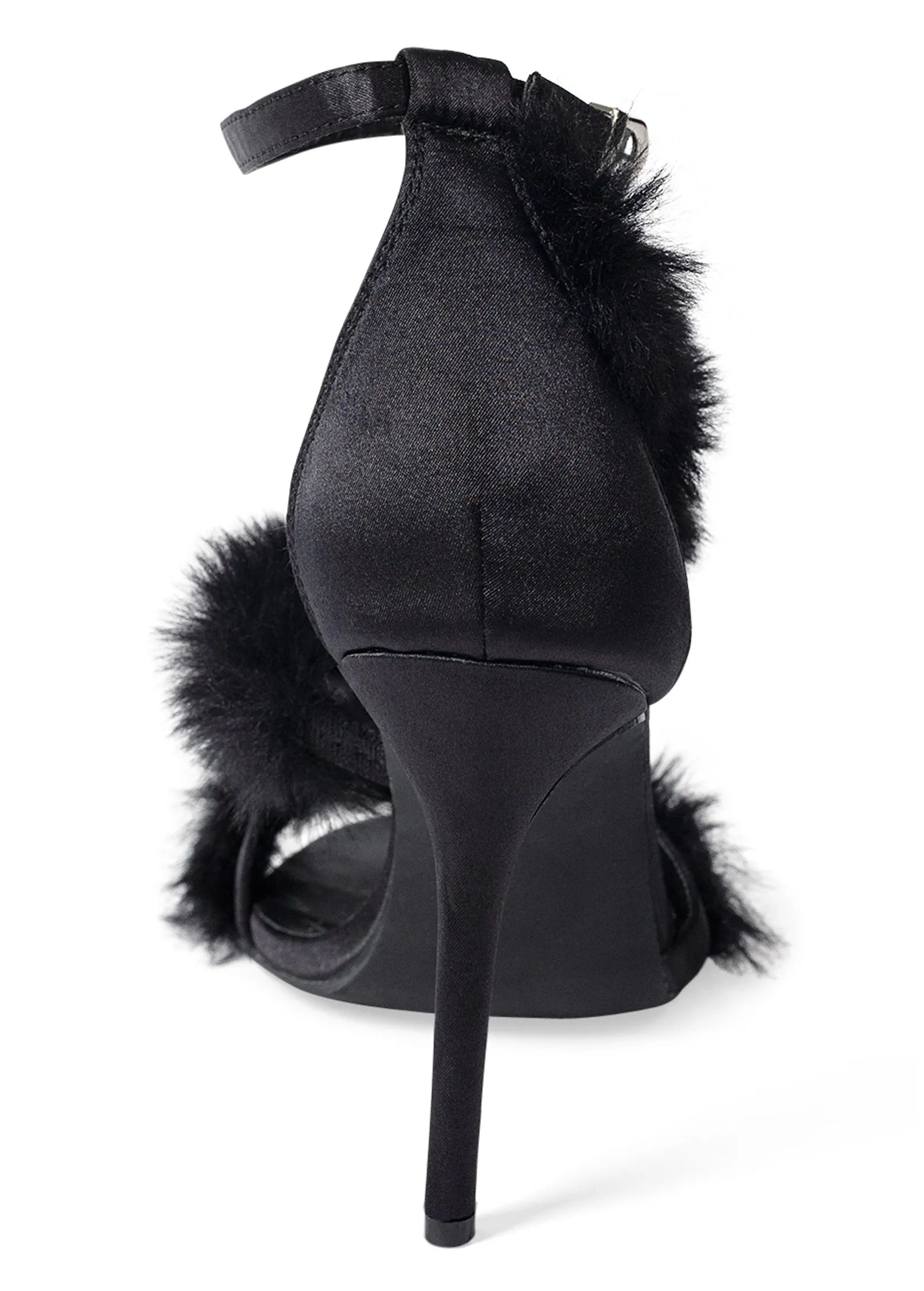 Faux-Fur High Heel Sandals - Black