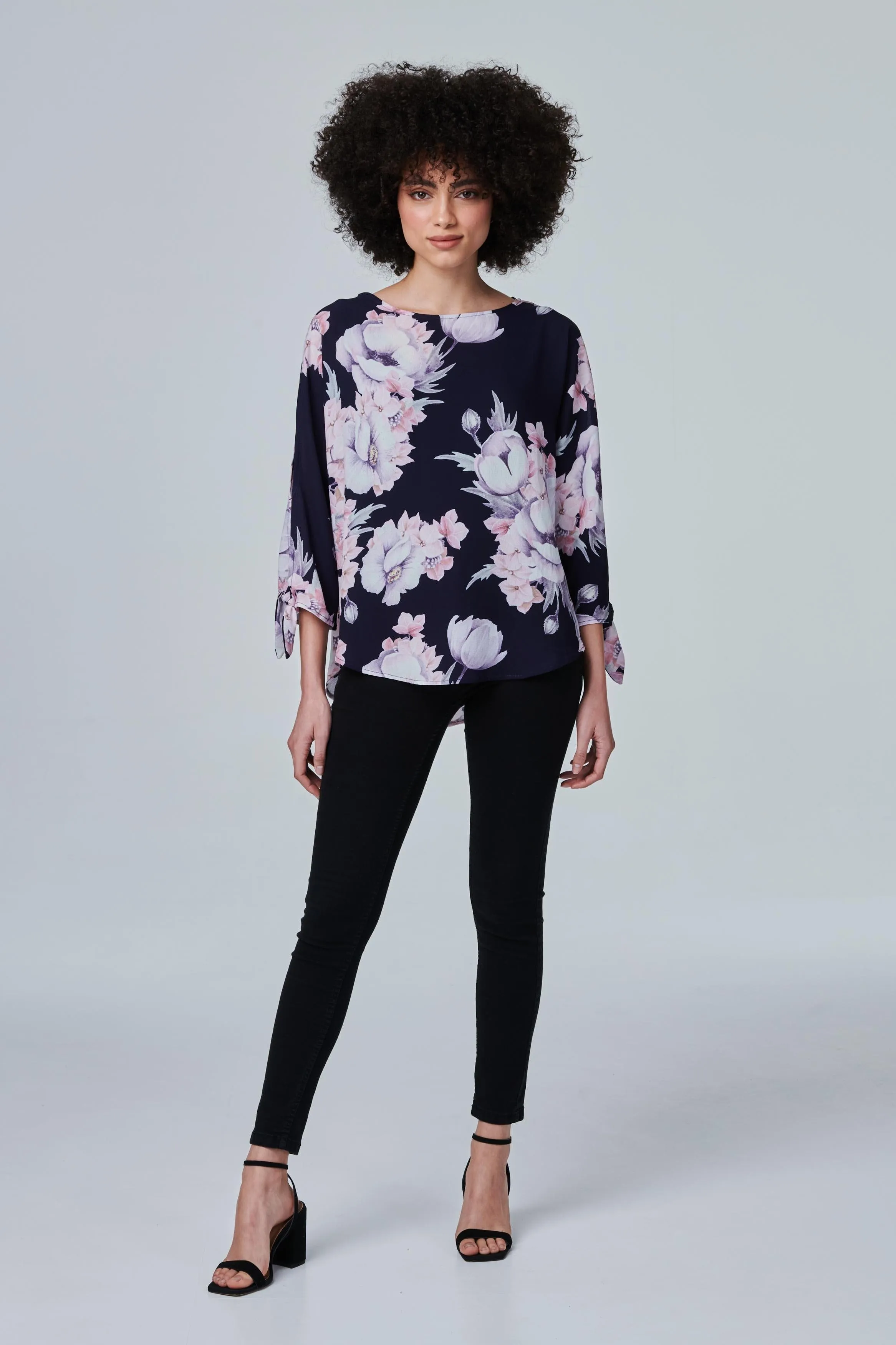 Floral Tie Sleeve Blouse Top