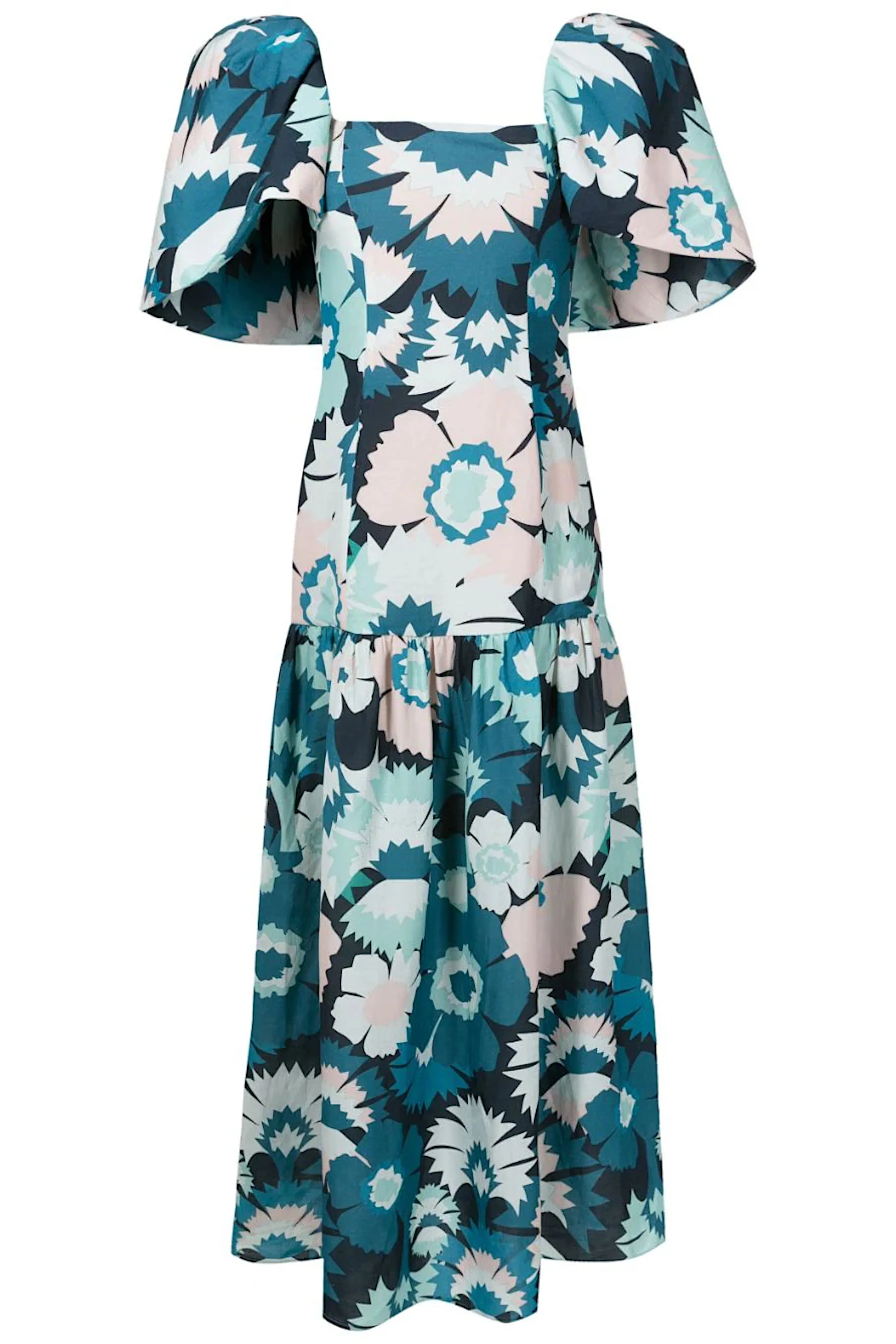 Flower Power Puff-Sleeved Long Dress