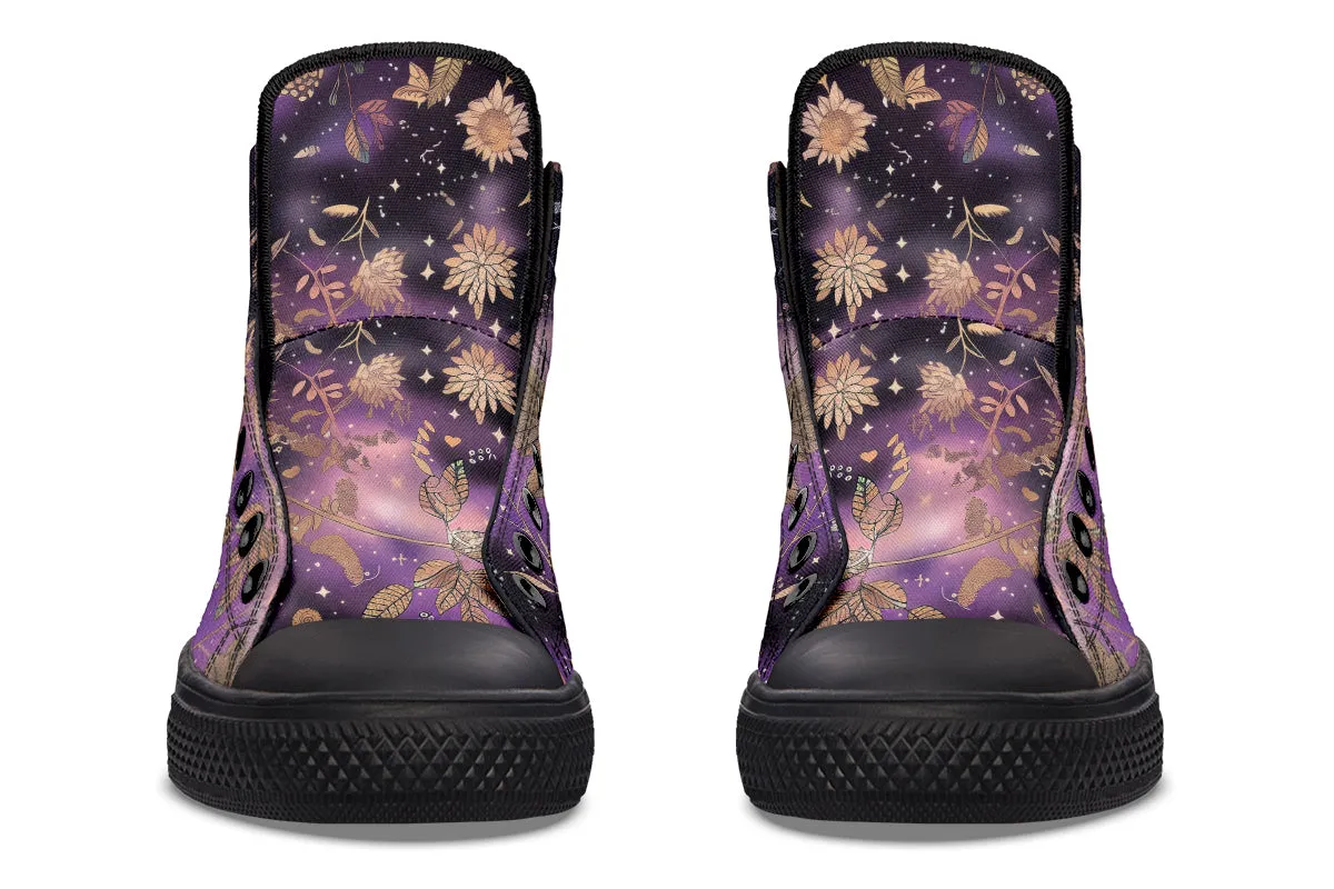 Galactic Bloom High Tops - Classic Premium Canvas Shoes with Comfortable and Durable Soles