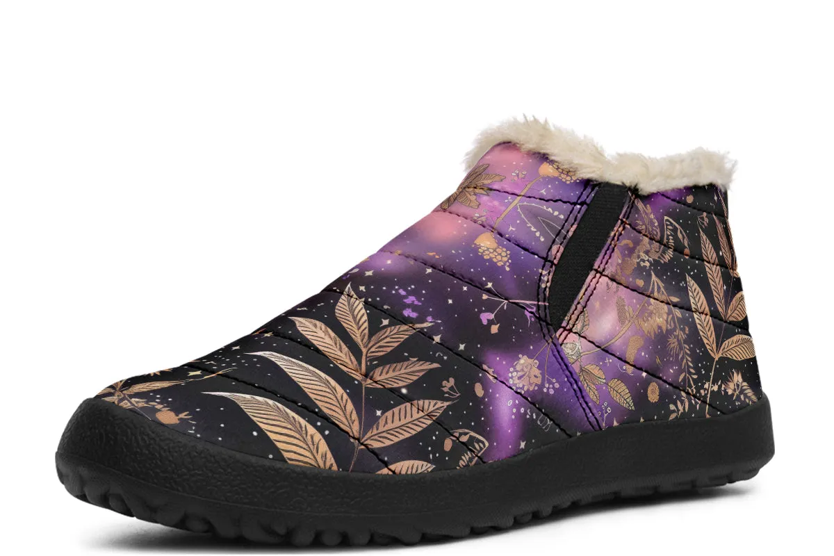 Galactic Bloom Winter Sneakers - Warm & Easy Slip-On Shoes Lined with Vegan Wool with Anti-Slip Soles