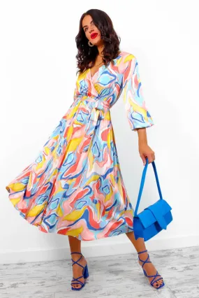 Give Me A Swirl - Blue Coral Pleated Midi Dress