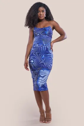 Goddiva Abstract Bandeau Bodycon Midi Dress - Royalblue