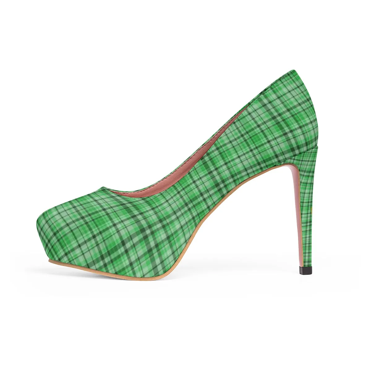 Green Plaid Scottish Tartan Print Women's Platform Heels Stiletto Pumps (US Size: 5-11)