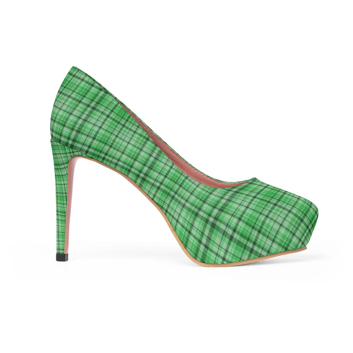 Green Plaid Scottish Tartan Print Women's Platform Heels Stiletto Pumps (US Size: 5-11)