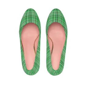 Green Plaid Scottish Tartan Print Women's Platform Heels Stiletto Pumps (US Size: 5-11)