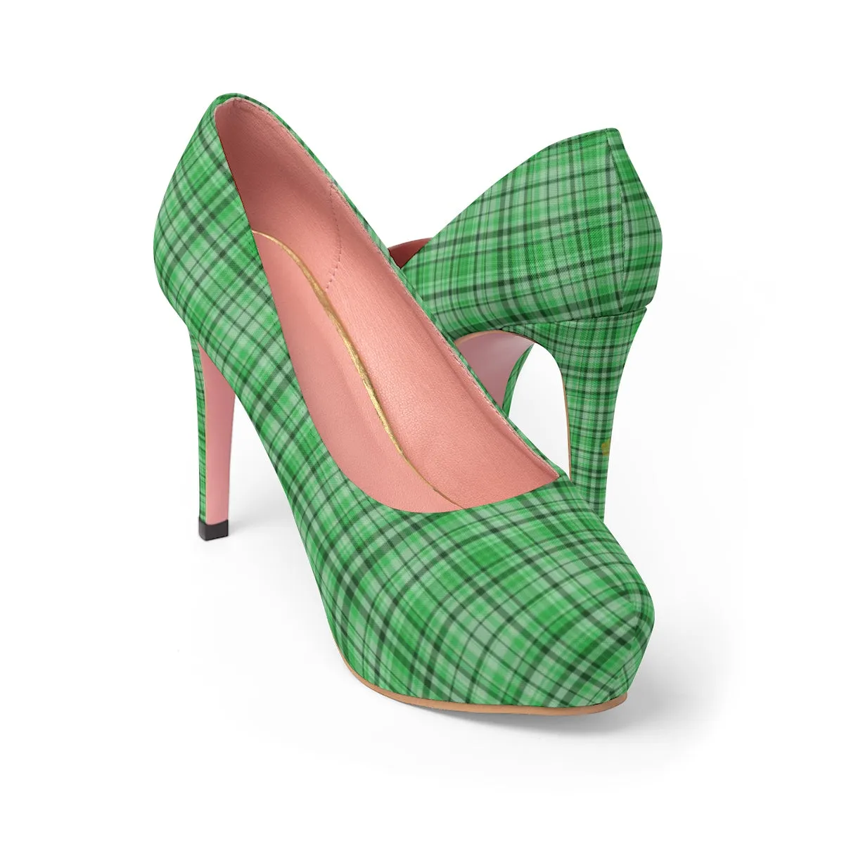 Green Plaid Scottish Tartan Print Women's Platform Heels Stiletto Pumps (US Size: 5-11)