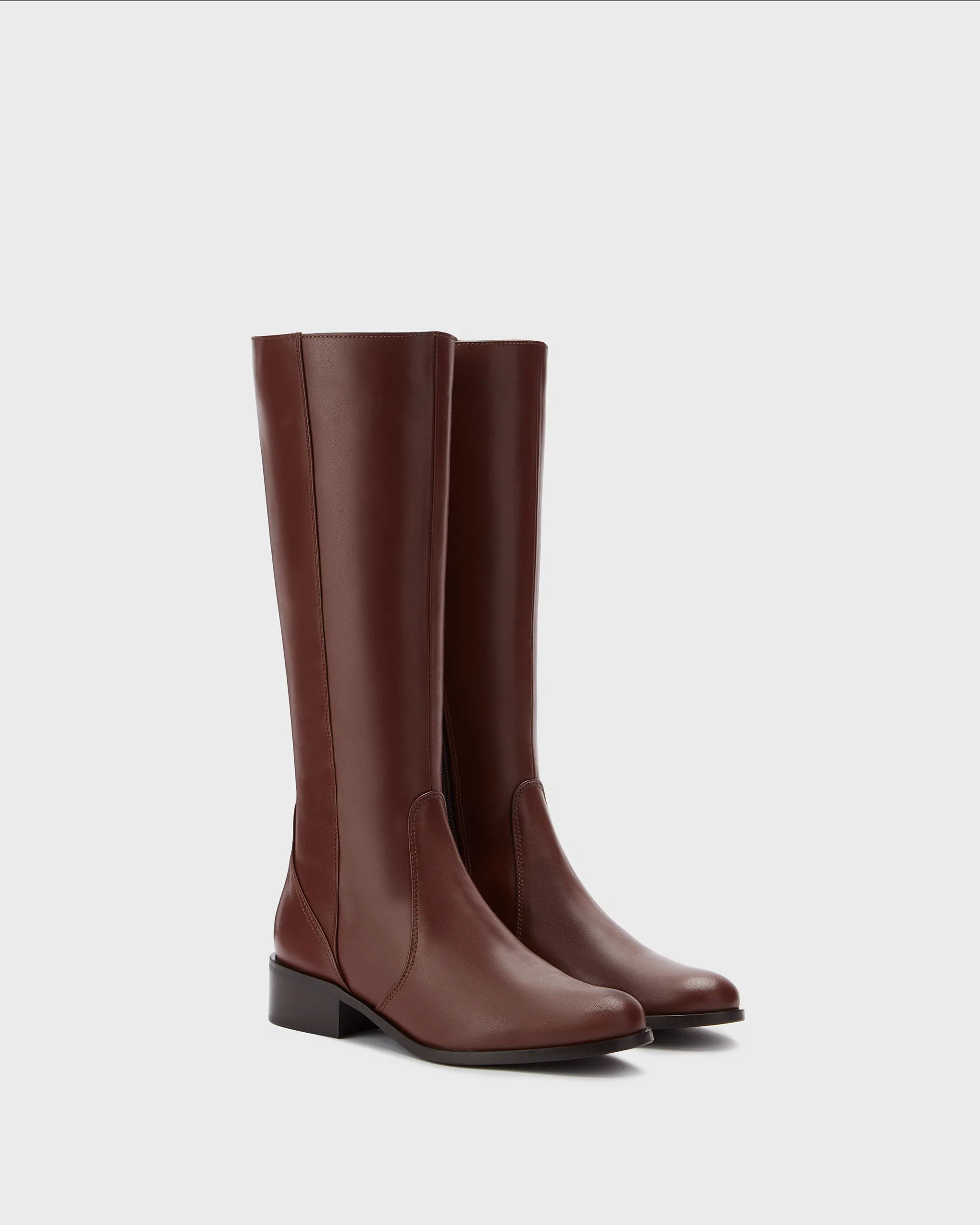 Haltham Petite Knee High Boots in Brown Leather