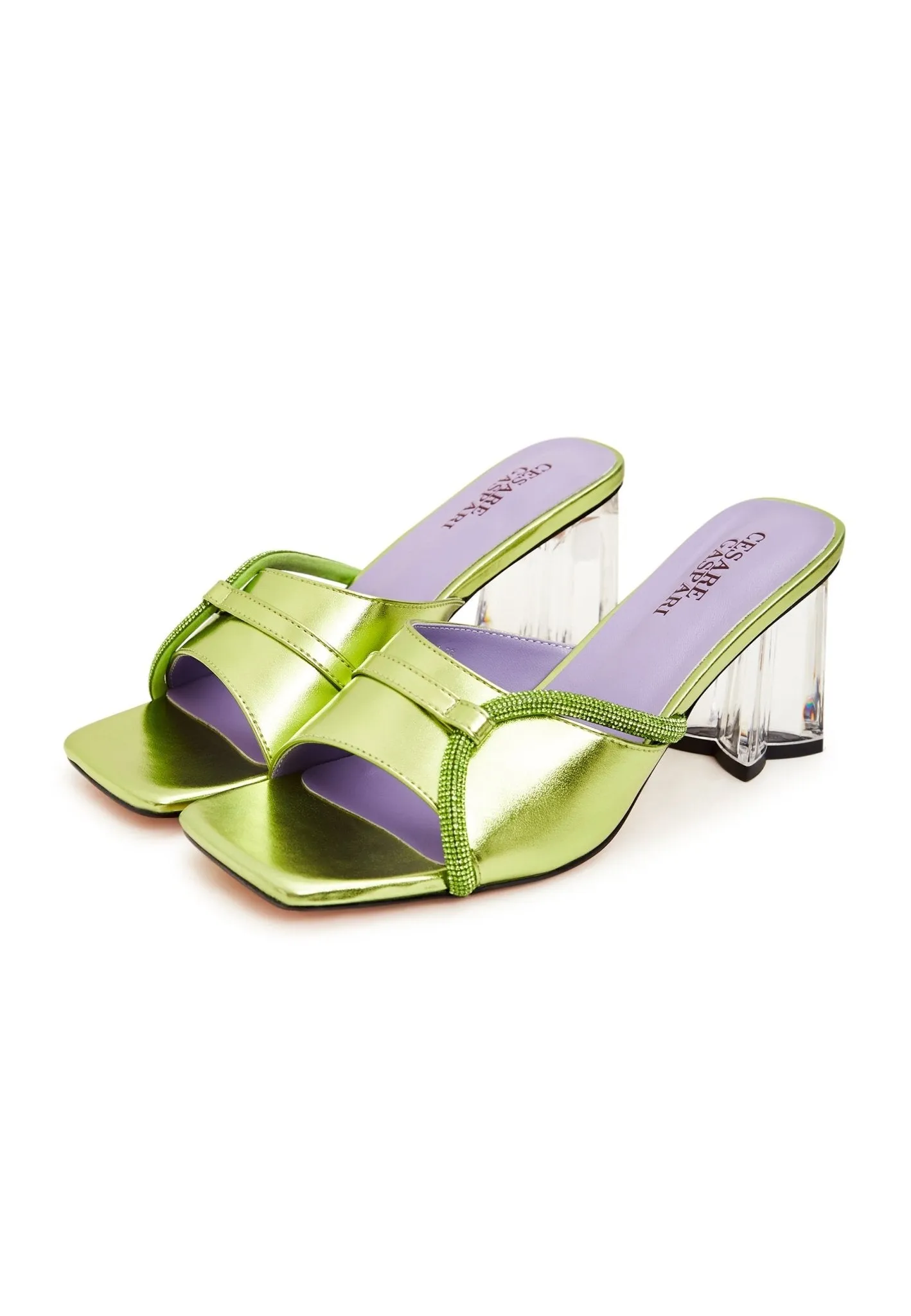 Heel Mules With  Star Shape Block Heel - Green