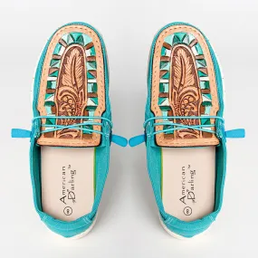 Hey Tooled Moccasin Tan/Turquoise