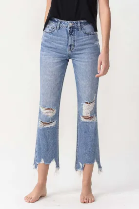 High Rise Distressed Straight Jeans