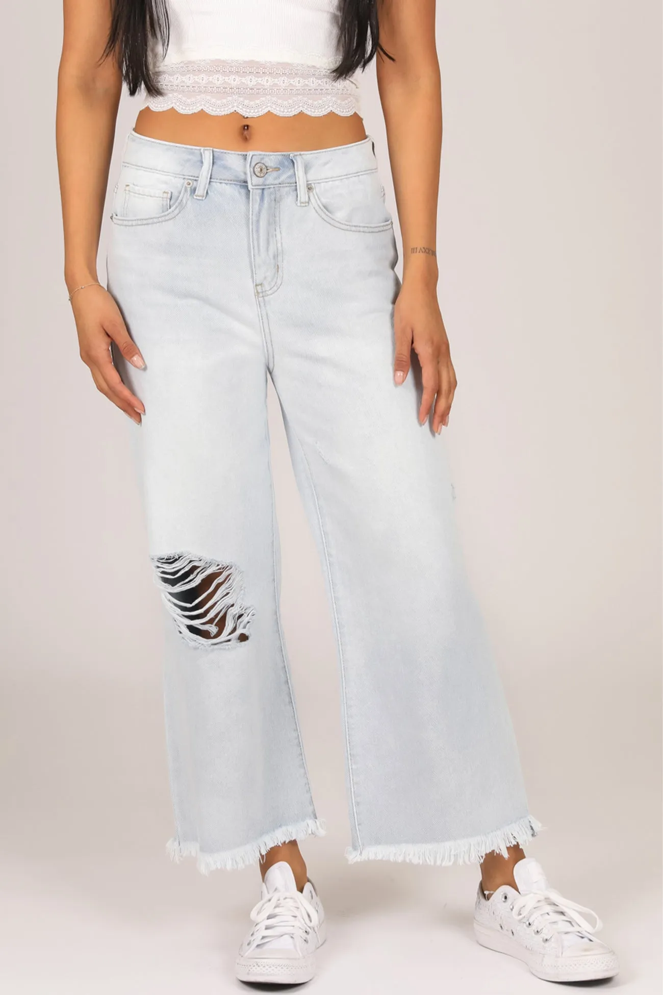 High Rise Wide Leg Cropped Jeans - Perfectly Iced