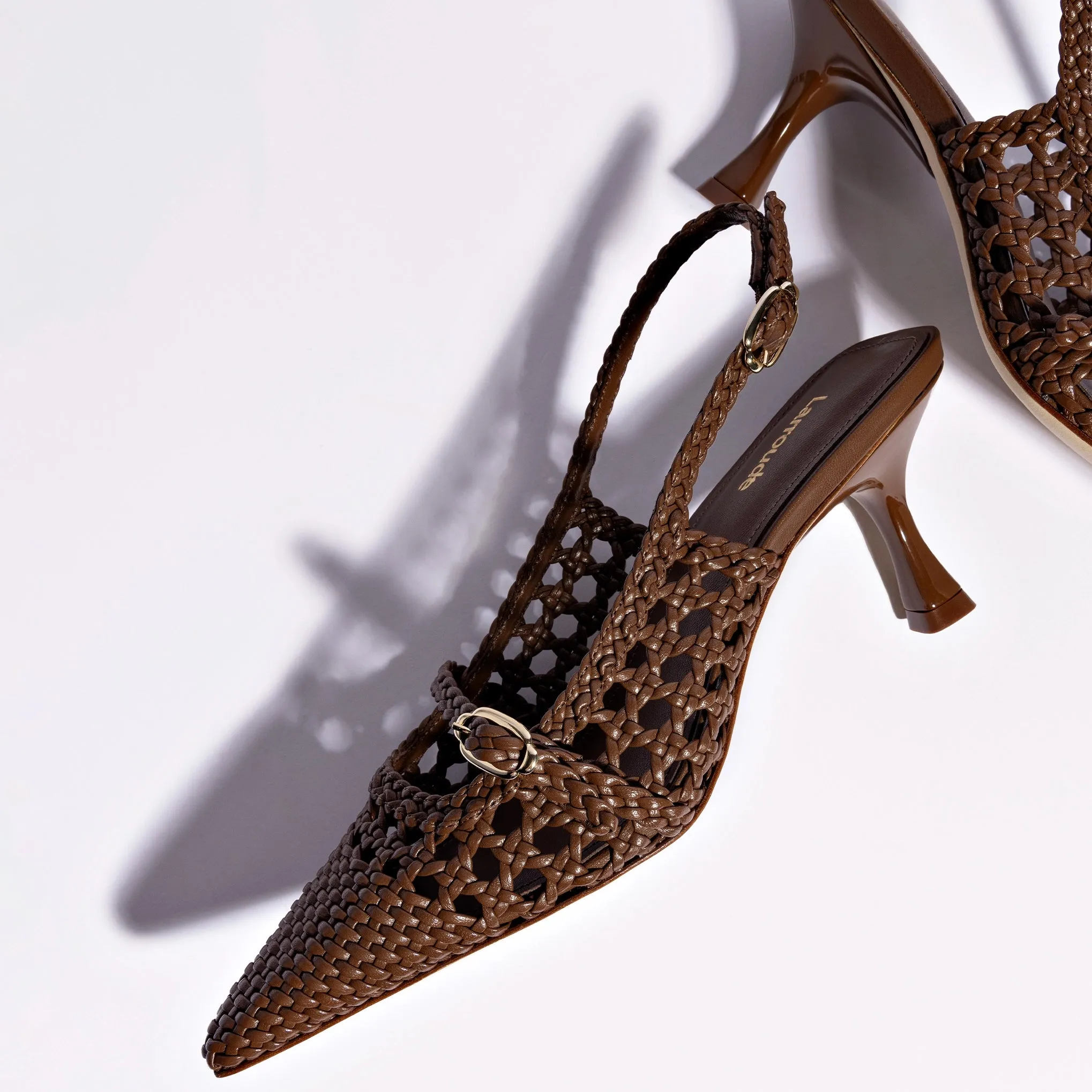 Ines Macrame Pump In Brunt Umber Leather