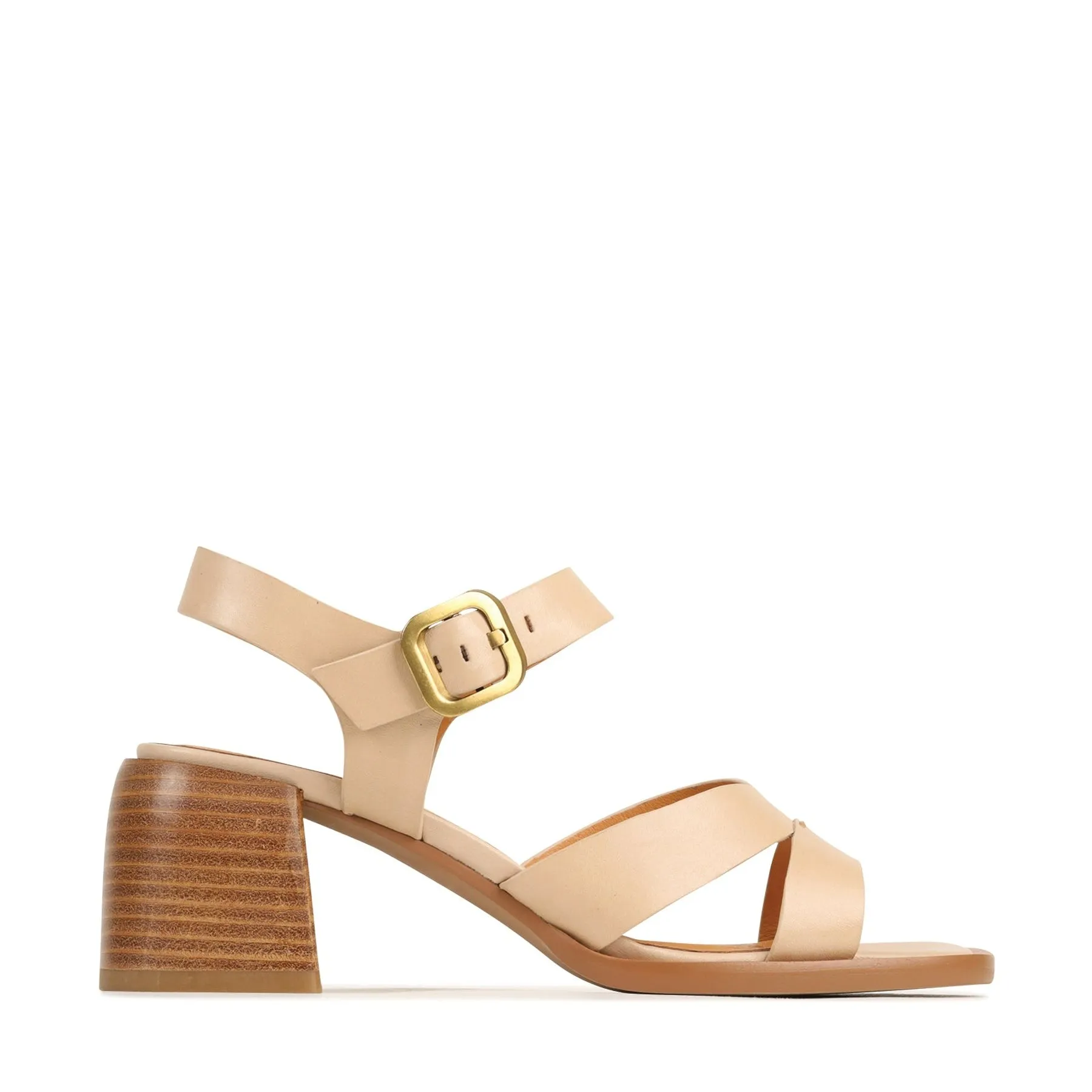 ISOKEN LEATHER BLOCK HEEL SANDALS