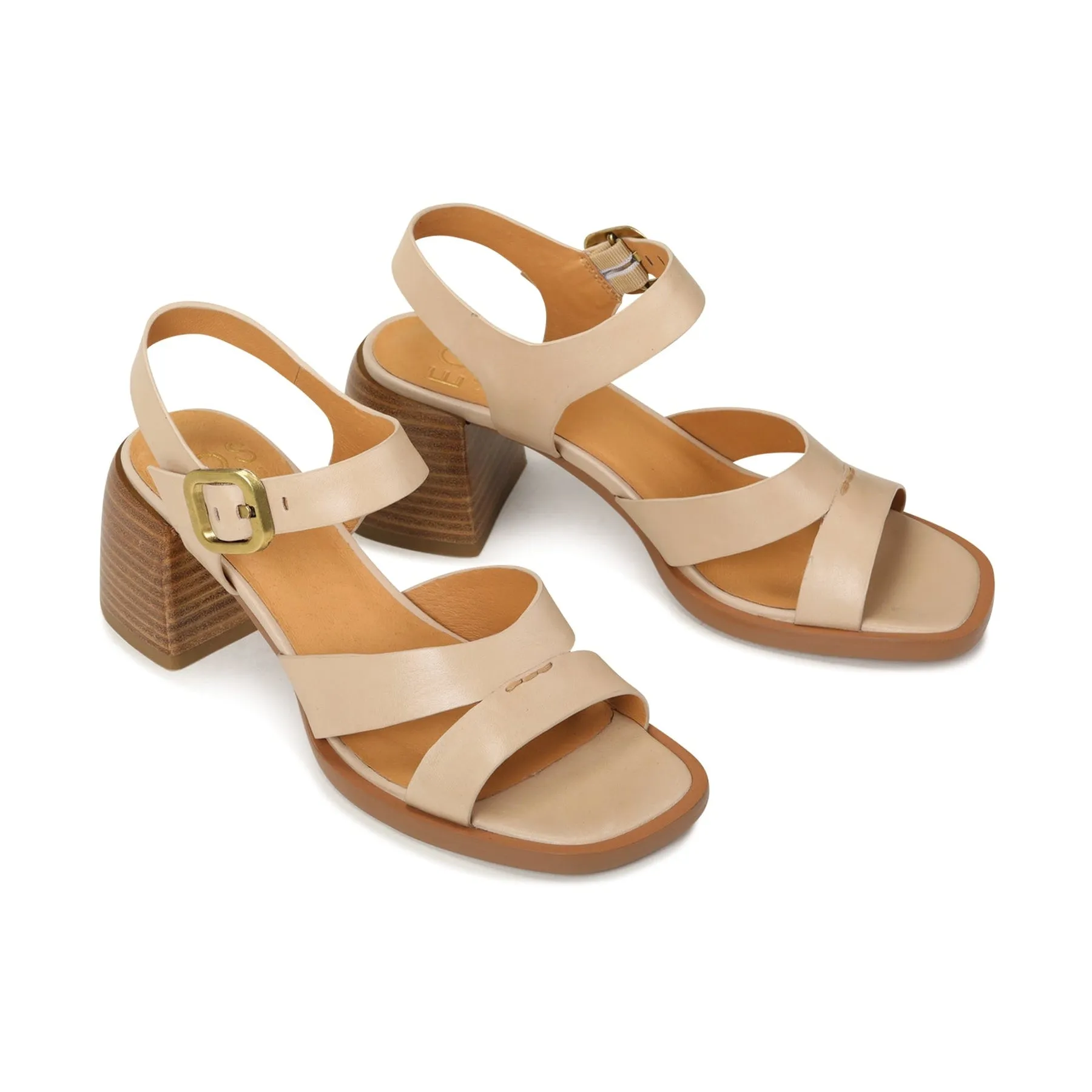 ISOKEN LEATHER BLOCK HEEL SANDALS