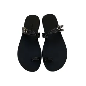 LIA SANDALS ALL BLACK WITH BROWN STITCHES