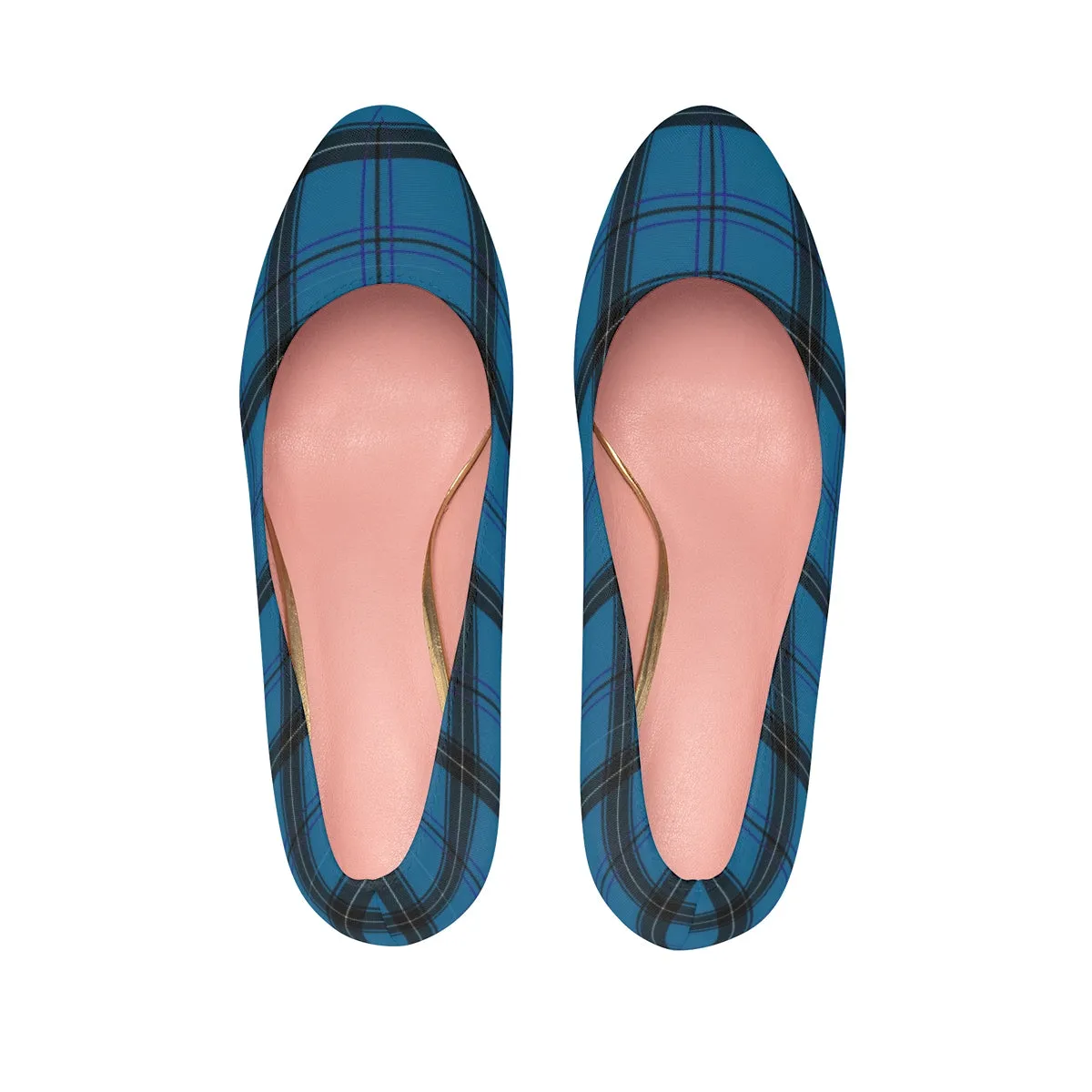 Light Blue Tartan Scottish Plaid Print Women's Platform Heels Pumps (US Size: 5-11)